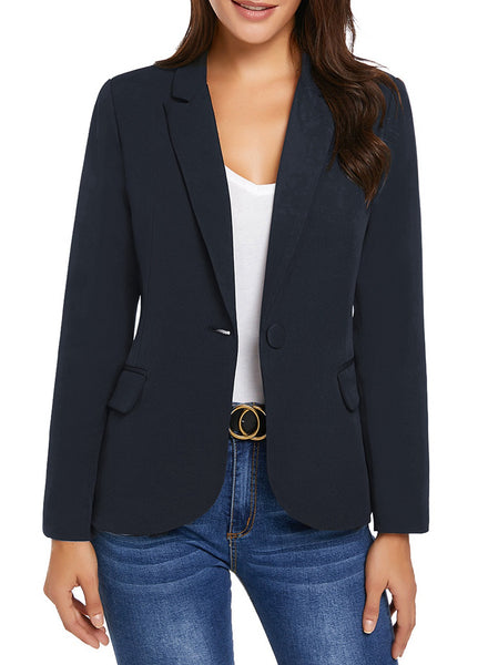 Womens Notched Lapel Pocket Button Work Office Blazer Jacket Suit