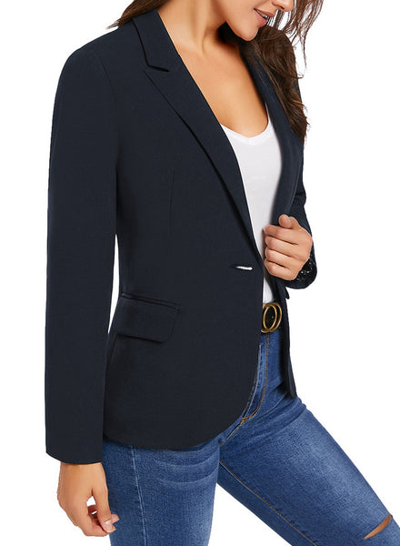 Womens Notched Lapel Pocket Button Work Office Blazer Jacket Suit