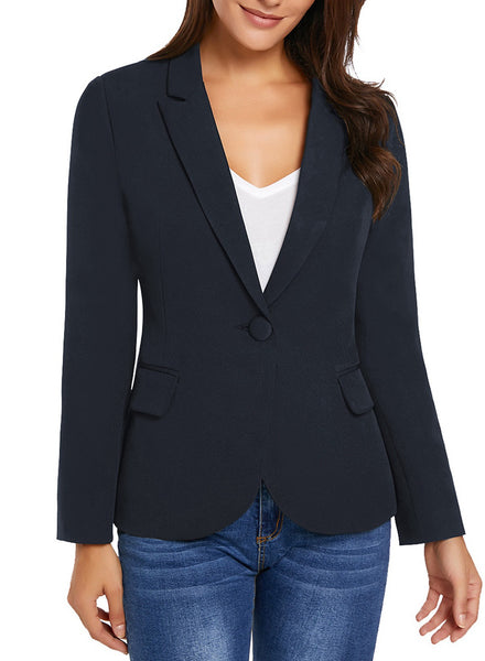 Womens Notched Lapel Pocket Button Work Office Blazer Jacket Suit