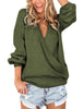 LookbookStore Army Green Women's Knit Long Sleeve Faux Wrap Surplice V Neck Sweater Top