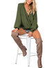 LookbookStore Army Green Women's Knit Long Sleeve Faux Wrap Surplice V Neck Sweater Top