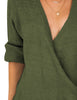 LookbookStore Army Green Women's Knit Long Sleeve Faux Wrap Surplice V Neck Sweater Top