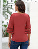 Tea Rose Women's V Neck Shirt Printed Top 3/4 Bell Sleeve Mesh Panel Blouse