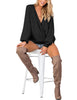 LookbookStore Black Women's Knit Long Sleeve Faux Wrap Surplice V Neck Sweater Top