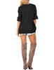 LookbookStore Black Women's Knit Long Sleeve Faux Wrap Surplice V Neck Sweater Top