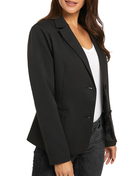 Womens Notched Lapel Pockets Button Work Office Blazer Jacket Suit