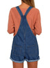 Women's Ripped Denim Bib Overall Shorts Raw Hem Shortall Jeans