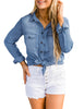 Women's Long Sleeve Collared Shirt Button Down Denim Blouse Tops