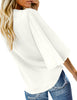 White Women's V Neck Button Down Shirts 3/4 Bell Sleeve Tie Knot Blouse