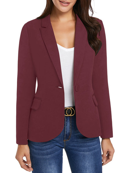 Womens Notched Lapel Pockets Button Work Office Blazer Jacket Suit