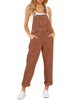Brown Women's Casual Stretch Denim Bib Overalls Pants Pocketed Jeans Jumpsuits