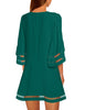 Evergreen Women Casual Crewneck Mesh Panel 3/4 Bell Sleeve Loose Tunic Dress