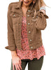 Brown Women's Basic Long Sleeves Button Down Fitted Denim Jean Jackets