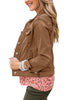 Brown Women's Basic Long Sleeves Button Down Fitted Denim Jean Jackets