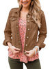 Brown Women's Basic Long Sleeves Button Down Fitted Denim Jean Jackets