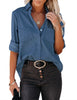 Women's Long Sleeve Collared Shirt Button Down Denim Blouse Tops