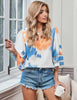 Women's V Neck Shirt Printed Top 3/4 Bell Sleeve Mesh Panel Blouse