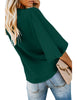 Bayberry Green Women's V Neck Button Down Shirts 3/4 Bell Sleeve Tie Knot Blouse