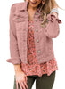 Pink Women's Basic Long Sleeves Button Down Fitted Denim Jean Jackets