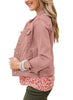 Pink Women's Basic Long Sleeves Button Down Fitted Denim Jean Jackets