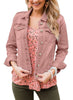 Pink Women's Basic Long Sleeves Button Down Fitted Denim Jean Jackets