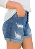 Women's High Waisted Rolled Hem Distressed Jeans Ripped Denim Shorts