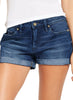 Star Sapphire Blue Women's High Waisted Rolled Hem Distressed Jeans Ripped Denim Shorts