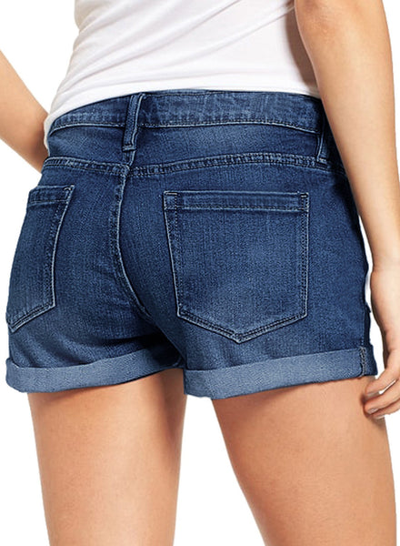 Star Sapphire Blue Women's High Waisted Rolled Hem Distressed Jeans Ripped Denim Shorts