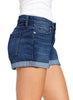 Star Sapphire Blue Women's High Waisted Rolled Hem Distressed Jeans Ripped Denim Shorts