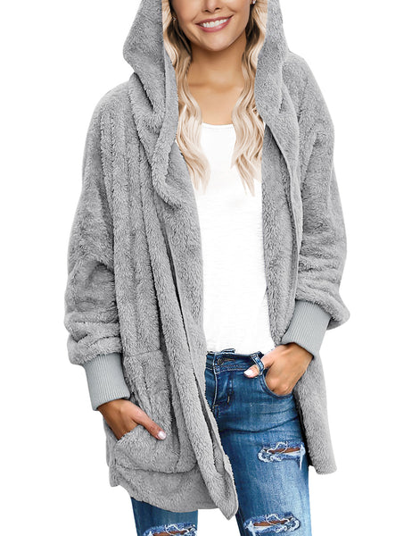 Women's Oversized Open Front Hooded Draped Pockets Cardigan Coat