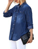 Women's Long Sleeve Collared Shirt Button Down Denim Blouse Tops