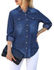 Women's Long Sleeve Collared Shirt Button Down Denim Blouse Tops