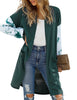 LookbookStore Women's Casual Open Front Patchwork Long Knit Cardigan Pocket Outerwear