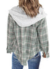 Women Long Sleeve Plaid Hoodie Button Down Blouse Loose Shacket Jacket
