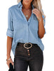 Women's Long Sleeve Collared Shirt Button Down Denim Blouse Tops