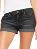 Stormy Black Women's High Waisted Rolled Hem Distressed Jeans Ripped Denim Shorts