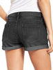 Stormy Black Women's High Waisted Rolled Hem Distressed Jeans Ripped Denim Shorts