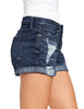 Women's High Waisted Rolled Hem Distressed Jeans Ripped Denim Shorts