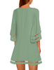 Women Casual Crewneck Mesh Panel 3/4 Bell Sleeve Loose Tunic Dress