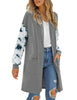 LookbookStore Women's Casual Open Front Patchwork Long Knit Cardigan Pocket Outerwear
