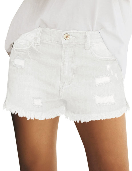 Women Summer High Waisted Sewn Cuffed Hem Buttons Denim Jean Shorts