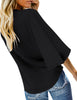 Black Women's V Neck Button Down Shirts 3/4 Bell Sleeve Tie Knot Blouse