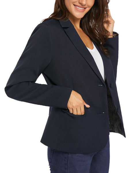 Womens Notched Lapel Pockets Button Work Office Blazer Jacket Suit