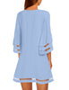 Powder Blue Women Casual Crewneck Mesh Panel 3/4 Bell Sleeve Loose Tunic Dress