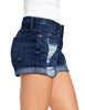 Women's High Waisted Rolled Hem Distressed Jeans Ripped Denim Shorts