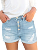 Women High Waisted Denim Shorts Ripped Button Fly Cuffed Jean Shorts