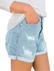 Women High Waisted Denim Shorts Ripped Button Fly Cuffed Jean Shorts