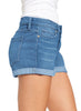 Blue Women's High Waisted Rolled Hem Distressed Jeans Ripped Denim Shorts