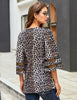 Leopard Print Women's V Neck Shirt Printed Top 3/4 Bell Sleeve Mesh Panel Blouse