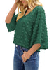 Women's Casual V Neck Bell Sleeve Blouse Pom Pom Loose Shirt Top